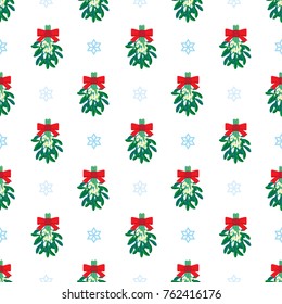 Seamless simple mistletoe with bow tie vector pattern. Vector illustration for fabric, cards, invitations, wrapping paper, stationery and web backgrounds