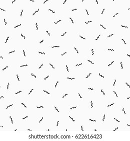 Seamless simple monochrome hand drawn trendy pattern. Vector geometric texture in retro fashion memphis style 80-90s. Abstract hipster curve line background