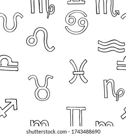 Seamless simple pattern with all astrological signs in black and white