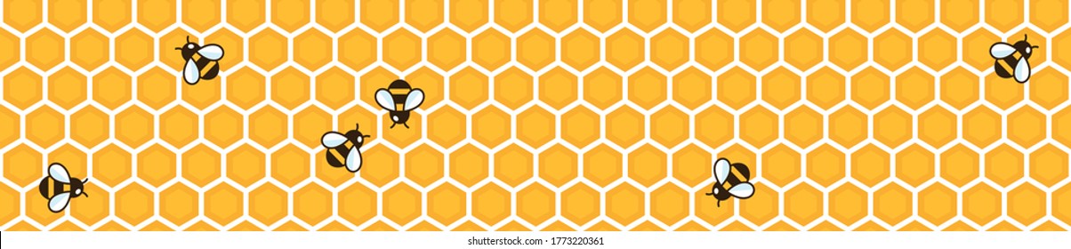 Seamless simple pattern with bees on honeycombs
