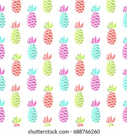 Seamless simple pattern with bright pineapples on a white background.  It can be used for packaging, wrapping paper, textile and etc.