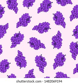 Seamless simple pattern. Bunch of purple grapes. Light purple background. Tablecloth.