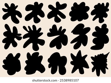 Nahtloses einfaches Muster. Vorhang Design. Moderne stylische Textur für Textilien . Set abstrakter Elemente. Stern, Blume, Wolkenform Aufkleber Pack. Groovy funky Blume, Blase, Stern, Schleife, Wellen. Trendkunst