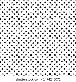 Seamless simple pattern of dotted cross, plus sign. Randomly chaotic tilt angles