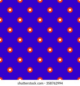 Seamless simple pattern with flowers spring red flowers on a bright blue background with white center of the flower.