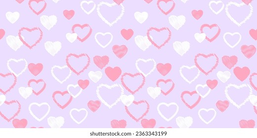 Seamless simple pattern with hand drawn vector hearts. Print with set texture heart silhouettes. Valentine, love background. Template for textile, fashion, print, surface design, paper, cover, fabric