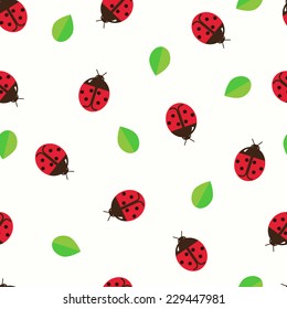Seamless simple pattern with ladybug on the white background