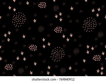 Seamless Simple Pattern with little hand drawn flowers on dark purple. Scandinavian Stile. Vector Illustration