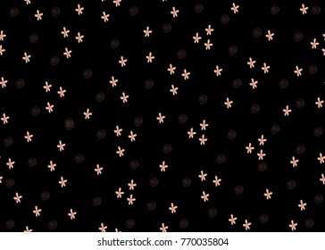 Seamless Simple Pattern with little hand drawn flowers and grouped on dark black background. Scandinavian Style. Seamless Texture. Vector Illustration