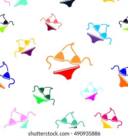 Seamless simple pattern on the marine themed. Silhouette women's swimsuits. Vector illustration