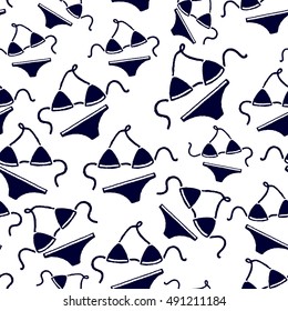 Seamless simple pattern on the marine themed. Silhouette women's swimsuits. Vector illustration