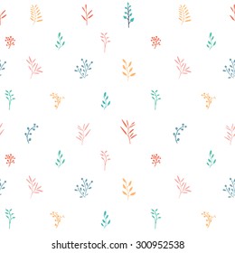 Seamless simple pattern pastel colors with leaves, plants, branches. Vector.
