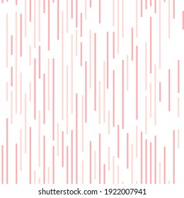 Seamless simple pattern. Pink and peach thin vertical stripes of different lengths on a white background. Abstract geometrical background. 