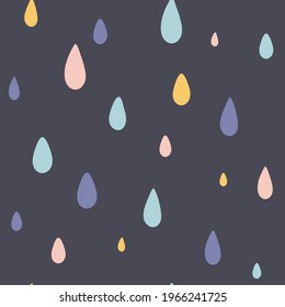 Seamless simple pattern with raindrops. Cute kids celestial texture for fabric, wrapping, textile, wallpaper, apparel.