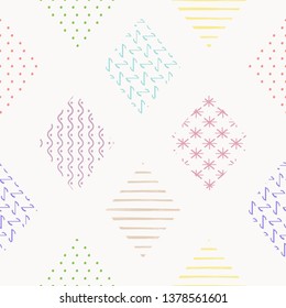 Seamless simple pattern with rhombus in scandinavian style in pastel colors. For wallpapers, decoration, invitation, fabric, textile and linen print, web page background, gift and wrapping paper.