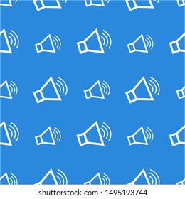 Seamless simple pattern with sound icons. White linear objects on the blue background. Usable for banners, covers, cards, posters, packaging, wrapping paper. Vector illustration