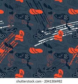 Seamless simple pattern with wave shapes, lines, dots