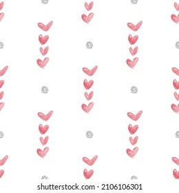 sin inconvenientes simple mano roja dibujar línea corazón con fondo de patrón de brillo de punto plateado, patrón de niños