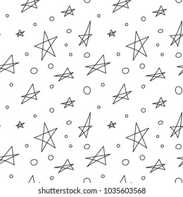 Seamless simple space pattern, hand drawn stars, vector illustration