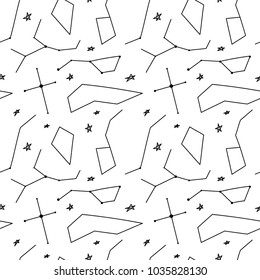 Seamless simple space pattern, hand drawn stars constellations, vector illustration