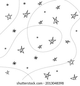 Seamless simple space pattern, hand drawn stars, vector illustration
