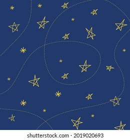 Seamless simple space pattern, hand drawn stars, vector illustration
