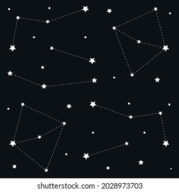Seamless simple space pattern, hand drawn stars, vector illustration	
