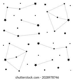 Seamless simple space pattern, hand drawn stars, vector illustration	