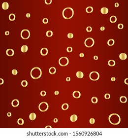 Seamless simple texture with hand drawn abstract golden circles on dark red background; Vector endless pattern with doodle ovals for decor, fabric print, gift wrap, invitation, banner, wrapping paper