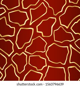 Seamless simple texture with hand drawn abstract golden shards on dark red background; Vector endless pattern with doodle crocks for decor, fabric print, gift wrap, invitation,banner, wrapping paper