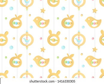 Seamless simple vector backgroung illustrated as pattern comsisting wooden natural eco toys for babies 
