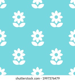 Seamless simple white flower on blue background. Vector illustrator.