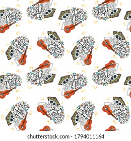 Seamless skeleton pattern Day of the dead pattern on white background.