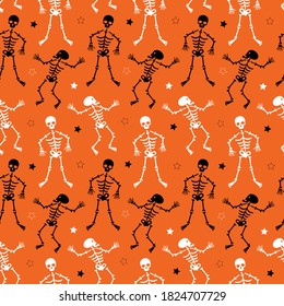 seamless skeletons and stars Halloween vector background pattern