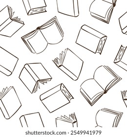 Seamless sketch books pattern. Hand drawn outline book vector illustration