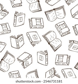 Seamless sketch books pattern. Outline book vector illustration