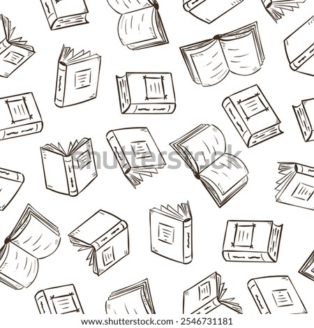 Seamless sketch books pattern. Outline book vector illustration