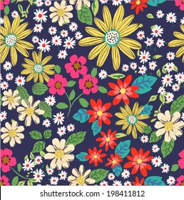 seamless sketch daisy flower vector pattern background