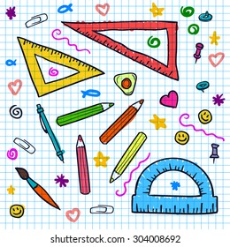 Seamless sketch doddle elements on notebook. Back to school