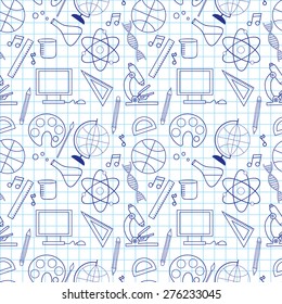 Seamless sketch of education doddle elements on notebook.