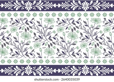 Seamless sketch flower composition. One line floral drawing with abstract details. Continuous botanical motif for textile prints. Trendy wrapping design for fashion and fabric.