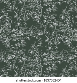 Seamless sketch flower pattern, elegance fashion design