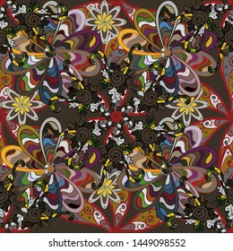 Seamless Sketch nice background. Abstract pattern for wrapping paper Vector illustration. Doodles brown, gray and red on colors.