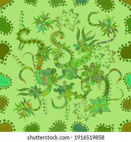 Seamless Sketch nice background. Abstract pattern for wrapping paper Vector illustration. Doodles brown, green and neutral on colors.