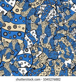 Seamless Sketch nice background. Doodles blue, black and beige on colors. Abstract pattern for wrapping paper Vector illustration.