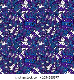 Seamless Sketch nice background. Doodles violet, black and blue on colors. Abstract pattern for wrapping paper Vector illustration.