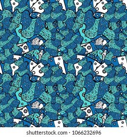 Seamless Sketch nice background. Doodles blue, black and white on colors. Abstract pattern for wrapping paper Vector illustration.