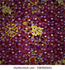 Seamless Sketch nice background. Doodles red, purple, black, violet and yellow on colors. Abstract pattern for wrapping paper Vector illustration.
