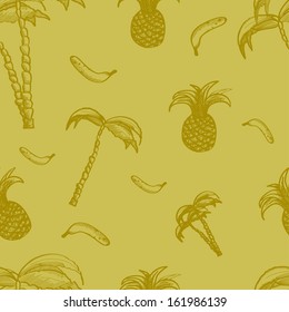 Seamless Sketch Palms Background. Vector Illustration.