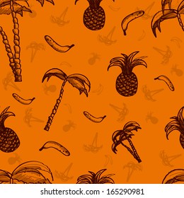 Seamless Sketch Palms Background. Vector Illustration.